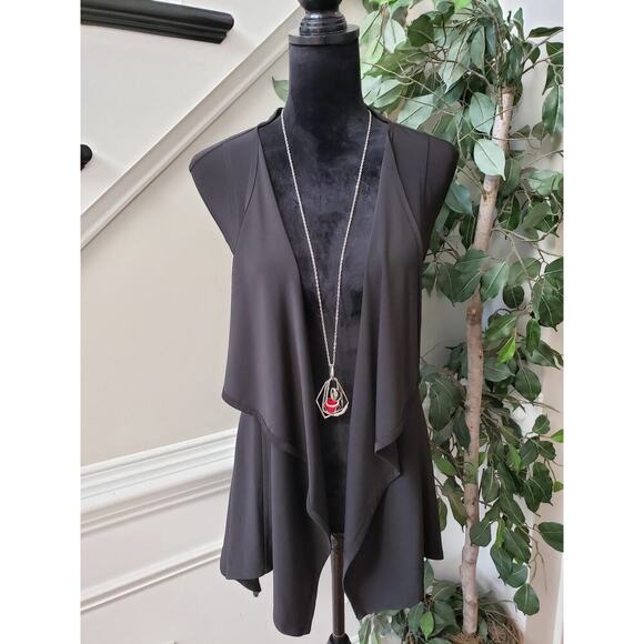 Focus By JJ Chiffon Vest Womens Small Black Stretch Fly Away Draped Open Front - Picture 3 of 13